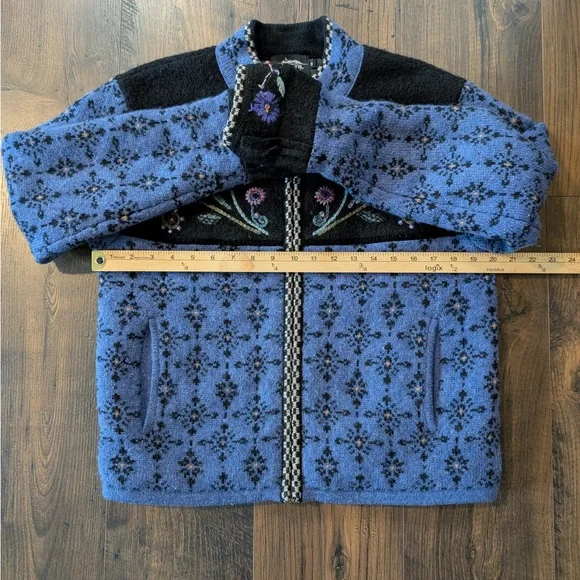 Vintage Icelandic Design Sweater Wool Nordic Embroidered Full Zip Lined Small - Picture 10 of 12